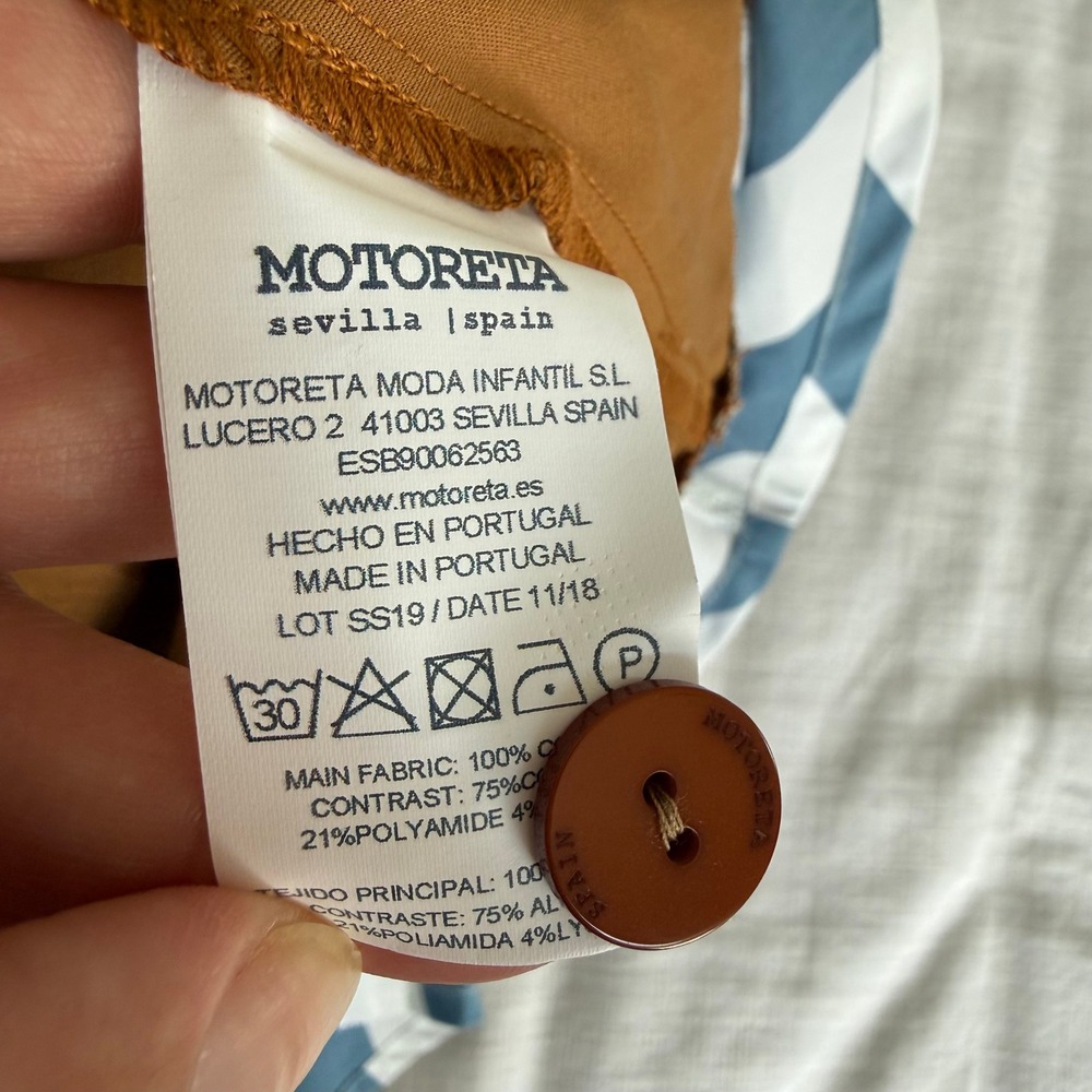 Motoreta Sevilla Spain Girls Brown Blue Striped Button Front Dress Size 3 - Picture 6 of 7